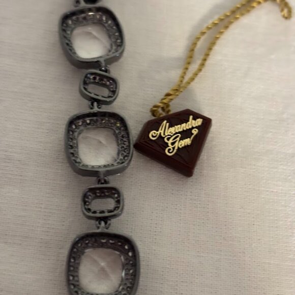 Silver Bracelet Created Quartz and Cubic Zirconia Black Plating 7.5" - Picture 9 of 16